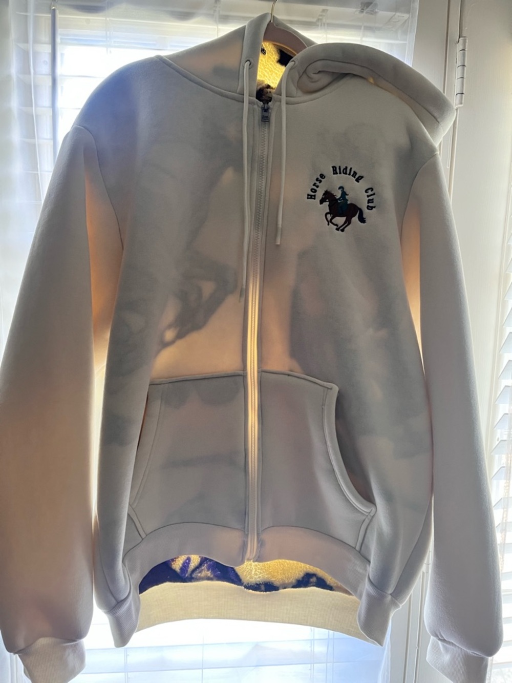 Vintage reversible Horse Riding Club White Zip-Up Hoodie for Men. New with tags